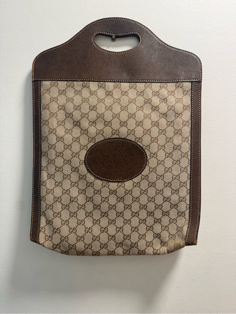 Gucci Brown GG Canvas Tote with Leather Trim vintage